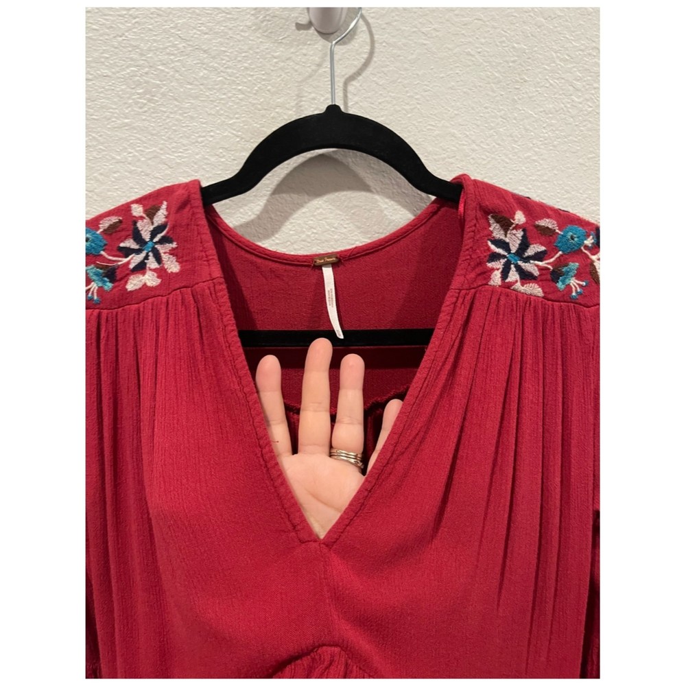 FREE PEOPLE Te Amo Butterfly Sleeve Embroidered V-Neck Mini Dress - Picture 4 of 6